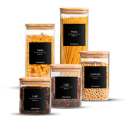 Set de 5 Frascos de Vidrio Rectangulares con Tapa de Bambú