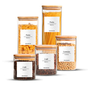 Set de 5 Frascos de Vidrio Rectangulares con Tapa de Bambú