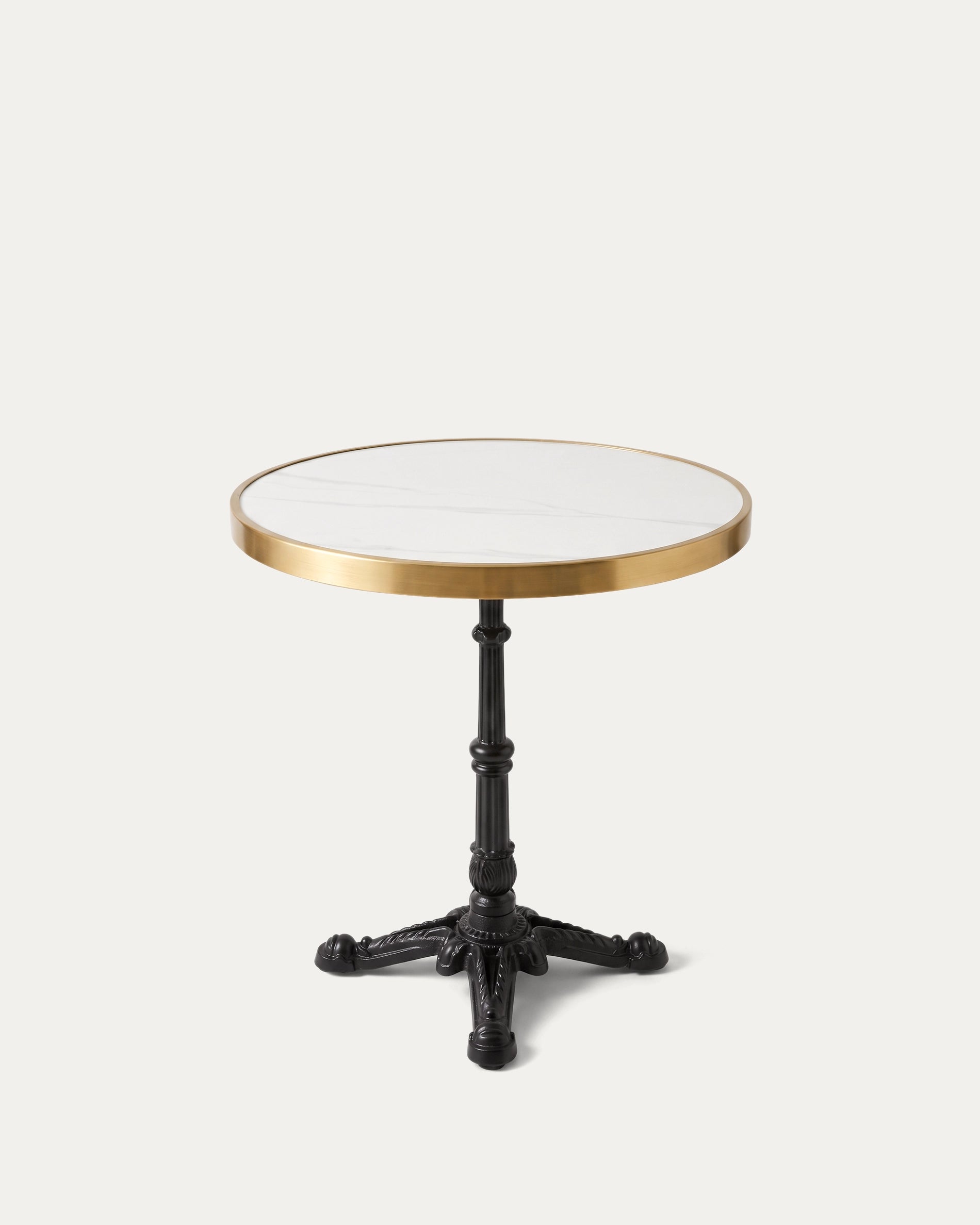 Mesa redonda símil mármol dorada perfil lateral altura 74 cm Travis Venhoouse Chile