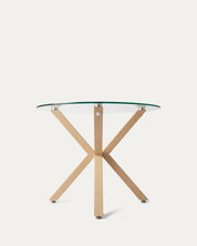 Mesa Argo redonda vidrio patas efecto madera vista completa Venhoouse Chile