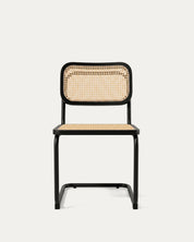 Silla comedor Breuer ratán negra vista frontal madera caucho Venhoouse Chile
