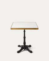 Mesa Travis Cuadrada Piedra Sinterizada + Pedestal Hierro — 60x60cm
