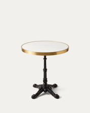 Mesa redonda símil mármol dorada pedestal hierro negro Travis Ø60 cm Venhoouse Chile