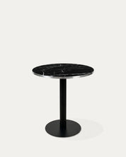 Mesa redonda Oslo efecto mármol negro Ø60 cm base metal negra frontal Venhoouse Chile