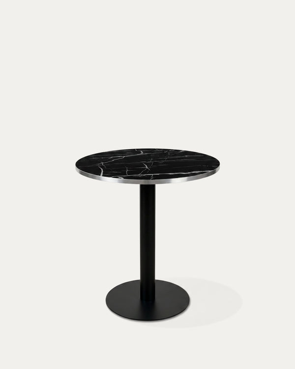 Mesa redonda Oslo efecto mármol negro Ø60 cm base metal negra frontal Venhoouse Chile