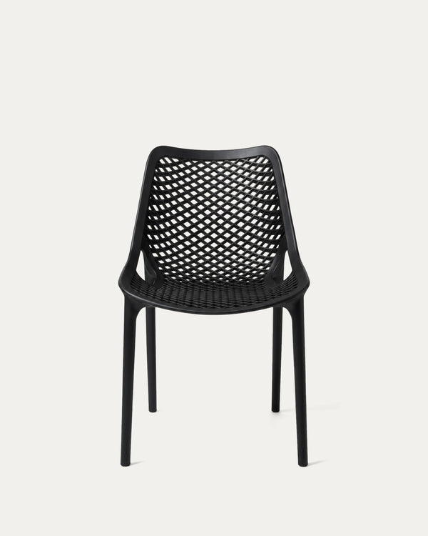 Silla Berlín exterior polipropileno negra frontal respaldo calado grid Venhoouse Chile