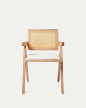 Silla Chandigarh Comedor — Madera de Caucho + Ratán PE + Cojín de Lino