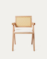 Silla Chandigarh Comedor — Madera de Caucho + Ratán PE + Cojín de Lino