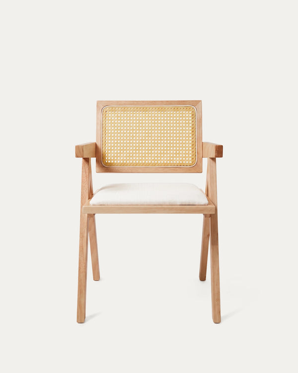 Silla Chandigarh Comedor — Madera de Caucho + Ratán PE + Cojín de Lino