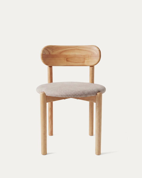 Silla Porto comedor chenilla beige madera caucho respaldo curvo diagonal Venhoouse Chile
