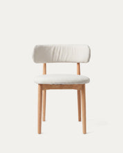 Silla Siena comedor tapizada beige frontal respaldo curvo madera natural Venhoouse Chile