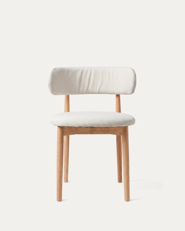 Silla Siena comedor tapizada beige frontal respaldo curvo madera natural Venhoouse Chile