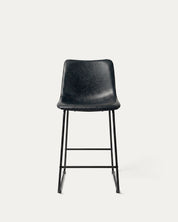 Taburete Broklyn bar cuero negro frontal respaldo metal Venhoouse Chile