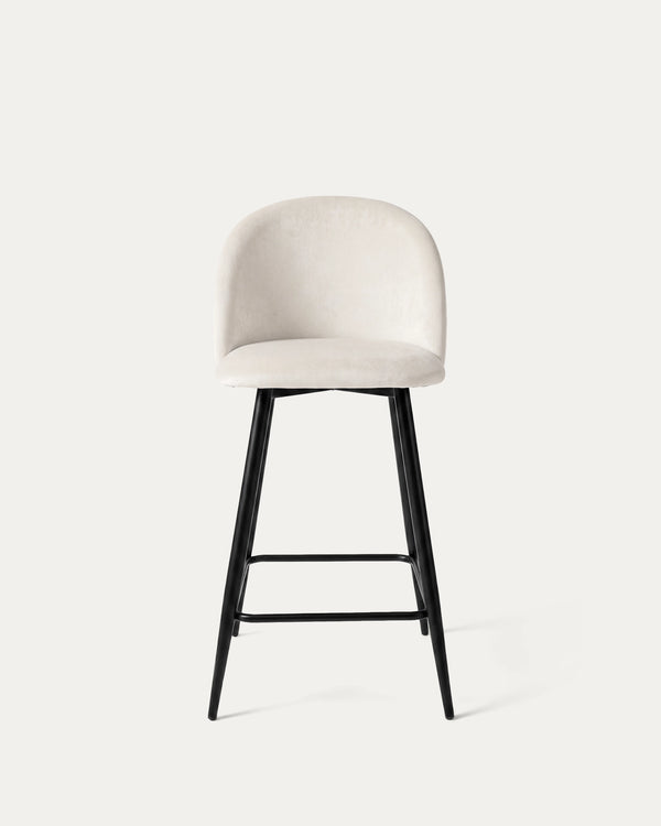 Taburete bar Sora beige felpa frontal respaldo envolvente estructura acero Venhoouse Chile