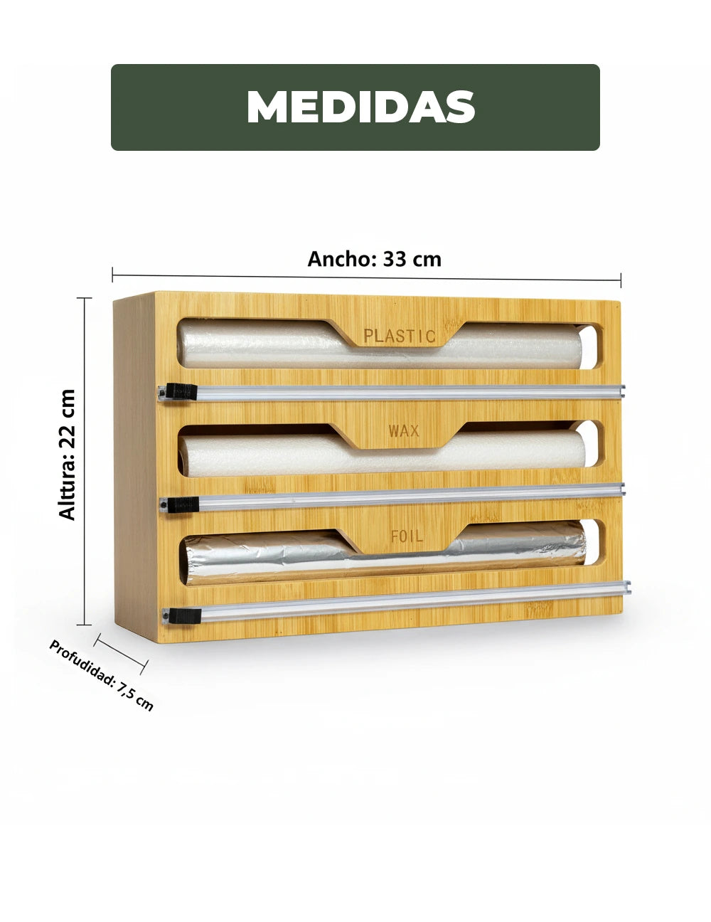 Organizador de Envolturas 3 en 1 de Bambú para Cocina