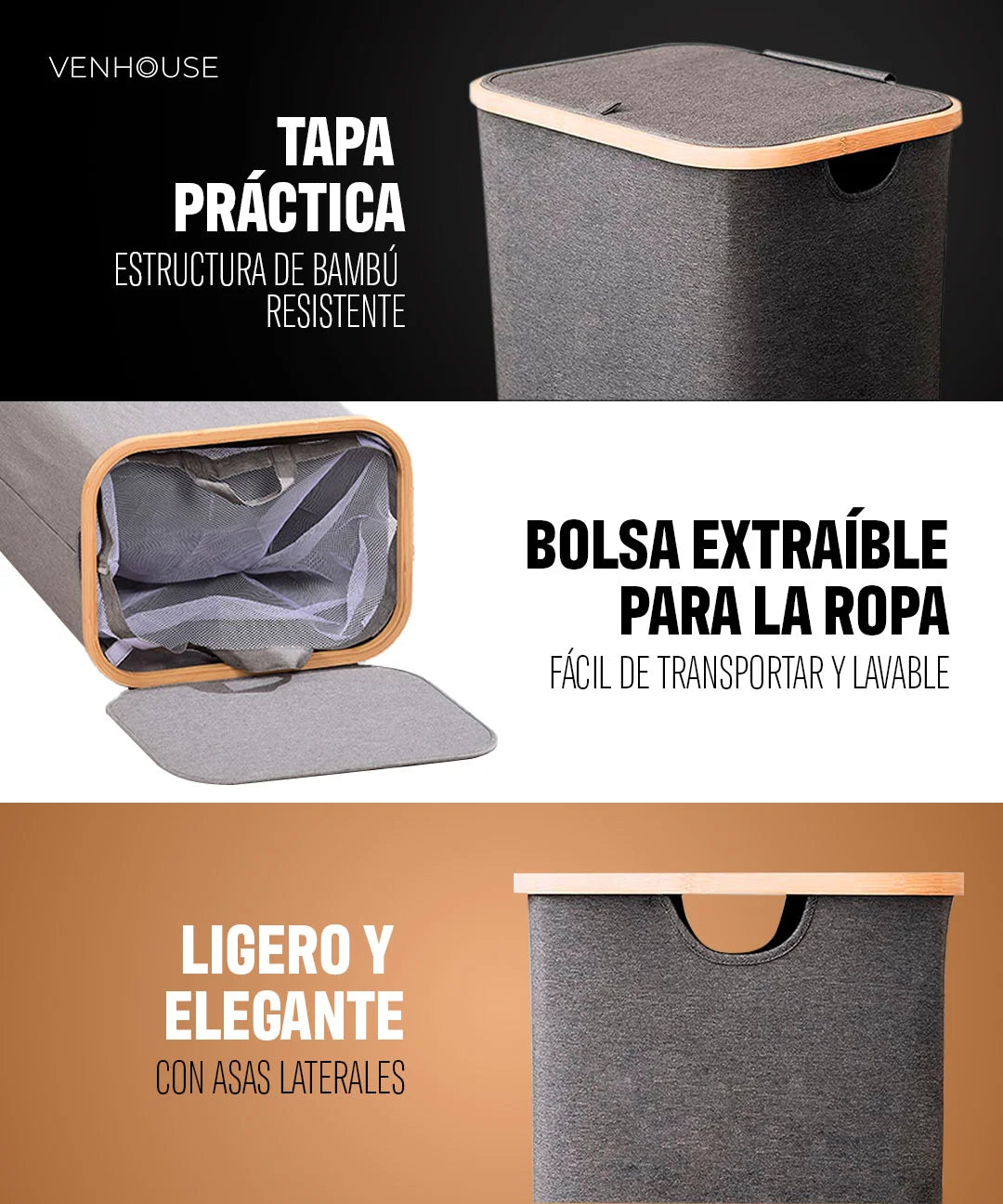 Cesta de ropa sucia compacta y elegante para espacios pequeños
