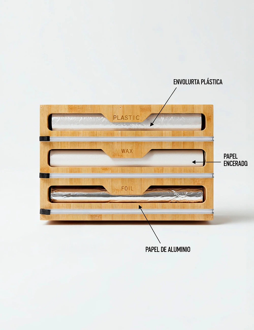 Organizador de Envolturas 3 en 1 de Bambú para Cocina