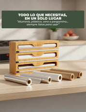 Organizador de Envolturas 3 en 1 de Bambú para Cocina