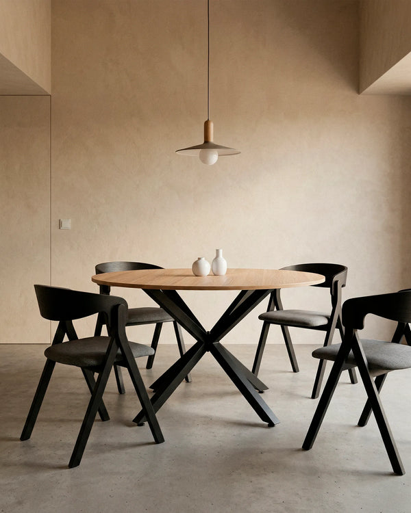 Silla Margot comedor chenilla gris madera caucho perfil lateral Venhoouse Chile