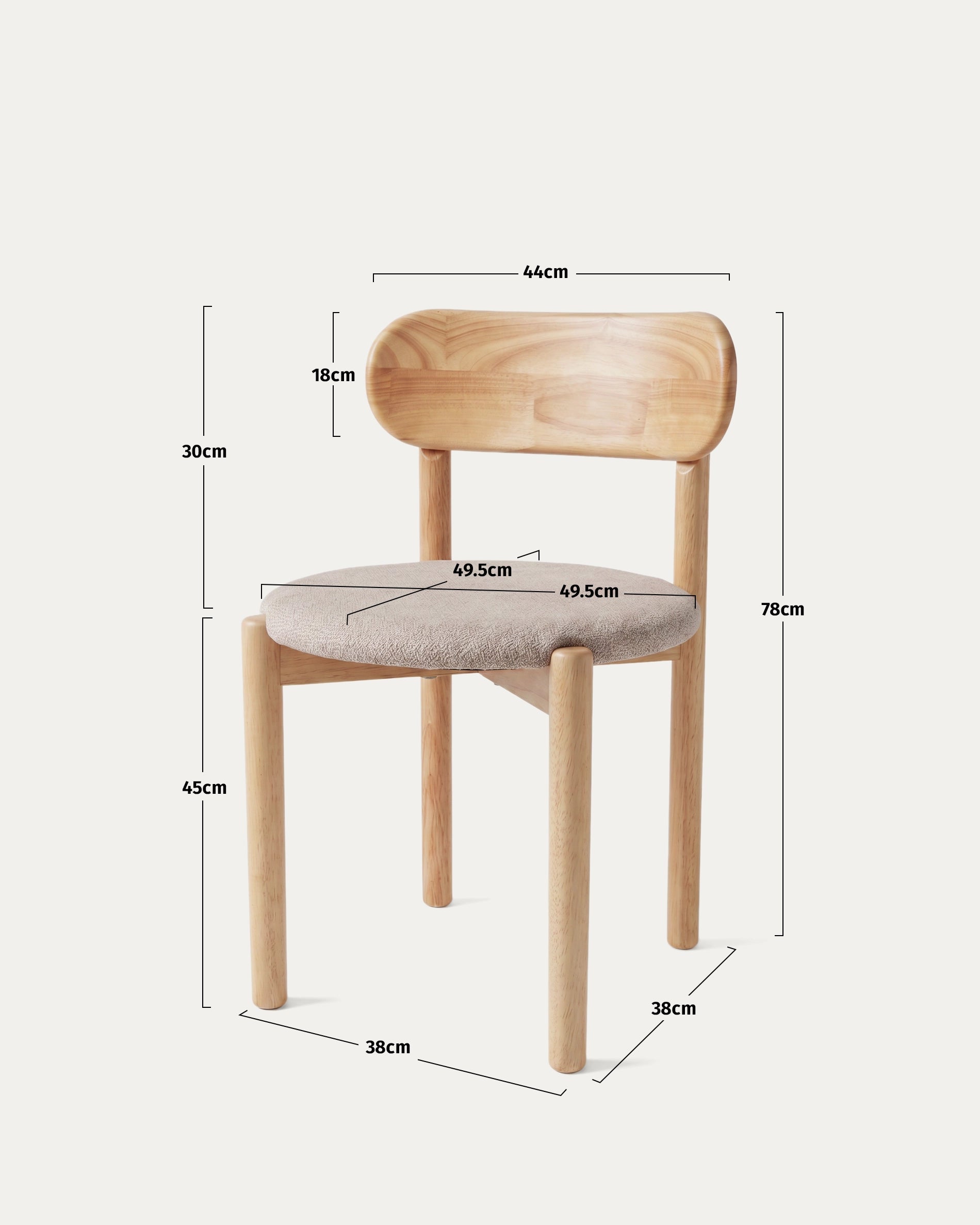 Medidas silla Porto comedor chenilla madera caucho alto 78 ancho 44 profundidad 38 cm Venhoouse Chile