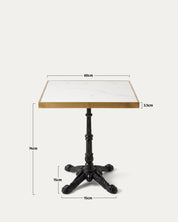 Mesa cuadrada símil mármol dorada perfil lateral medidas 60x60 cm alto 74 cm Travis Venhoouse Chile
