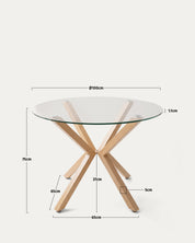 Mesa Argo Redonda de Vidrio con Patas Efecto Madera