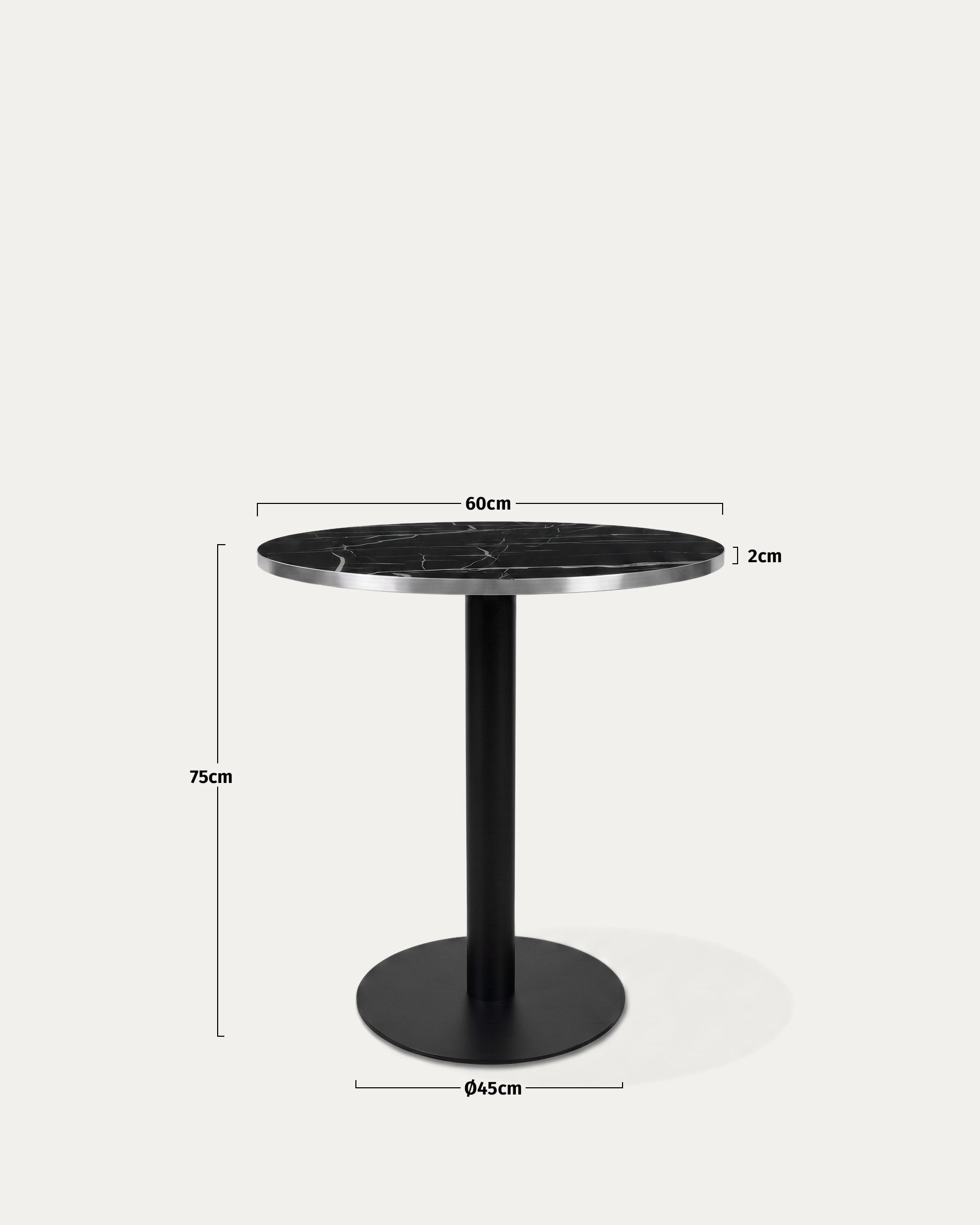 Medidas mesa Oslo redonda mármol negro Ø60 cm alto 75 cm base pedestal 45 cm Venhoouse Chile