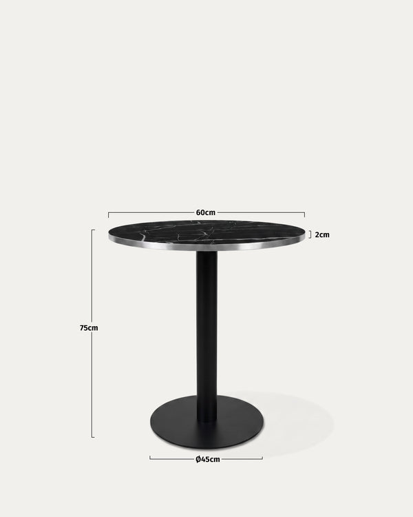 Medidas mesa Oslo redonda mármol negro Ø60 cm alto 75 cm base pedestal 45 cm Venhoouse Chile