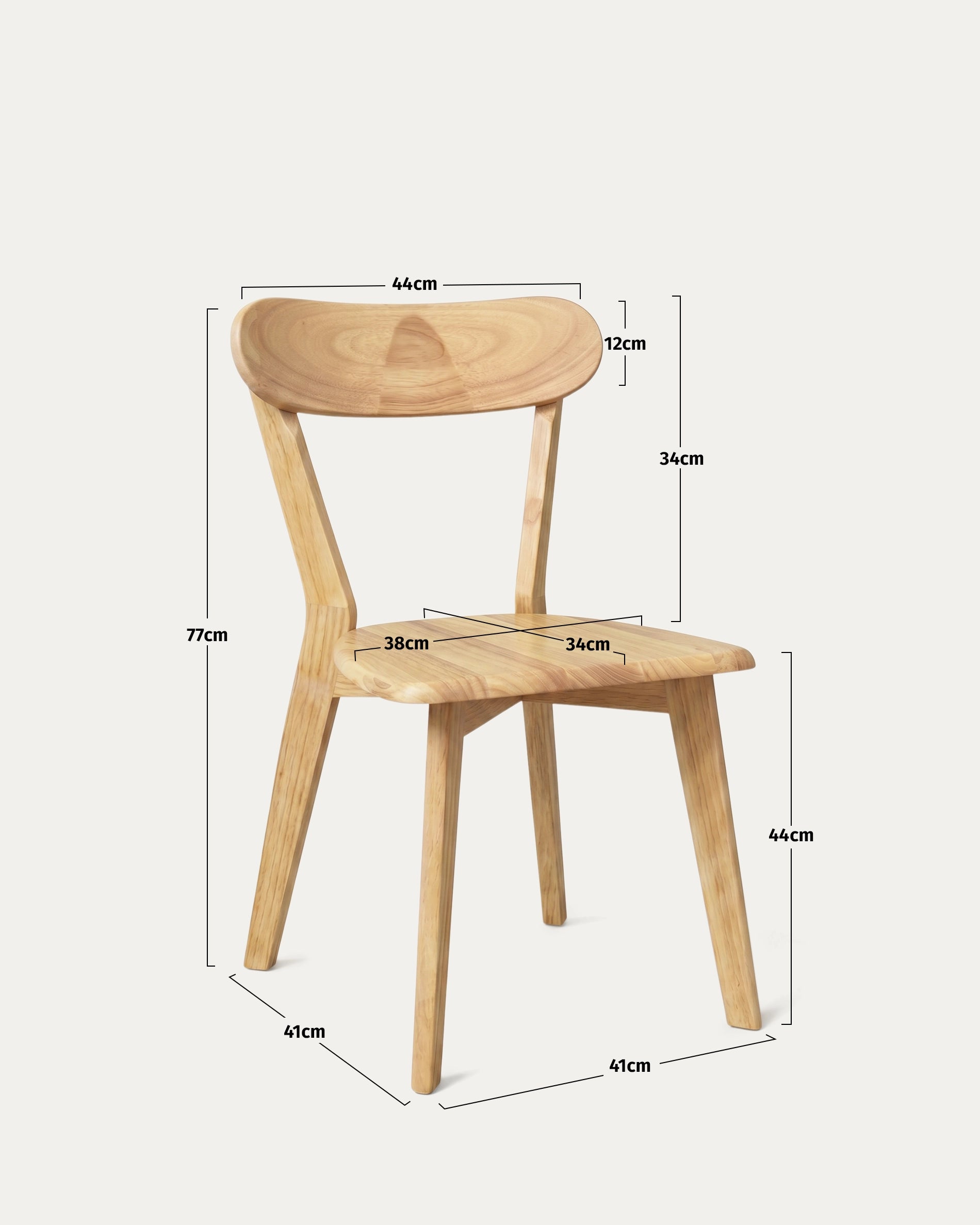Medidas silla Fresno comedor natural madera maciza alto ancho profundidad cm Venhoouse Chile