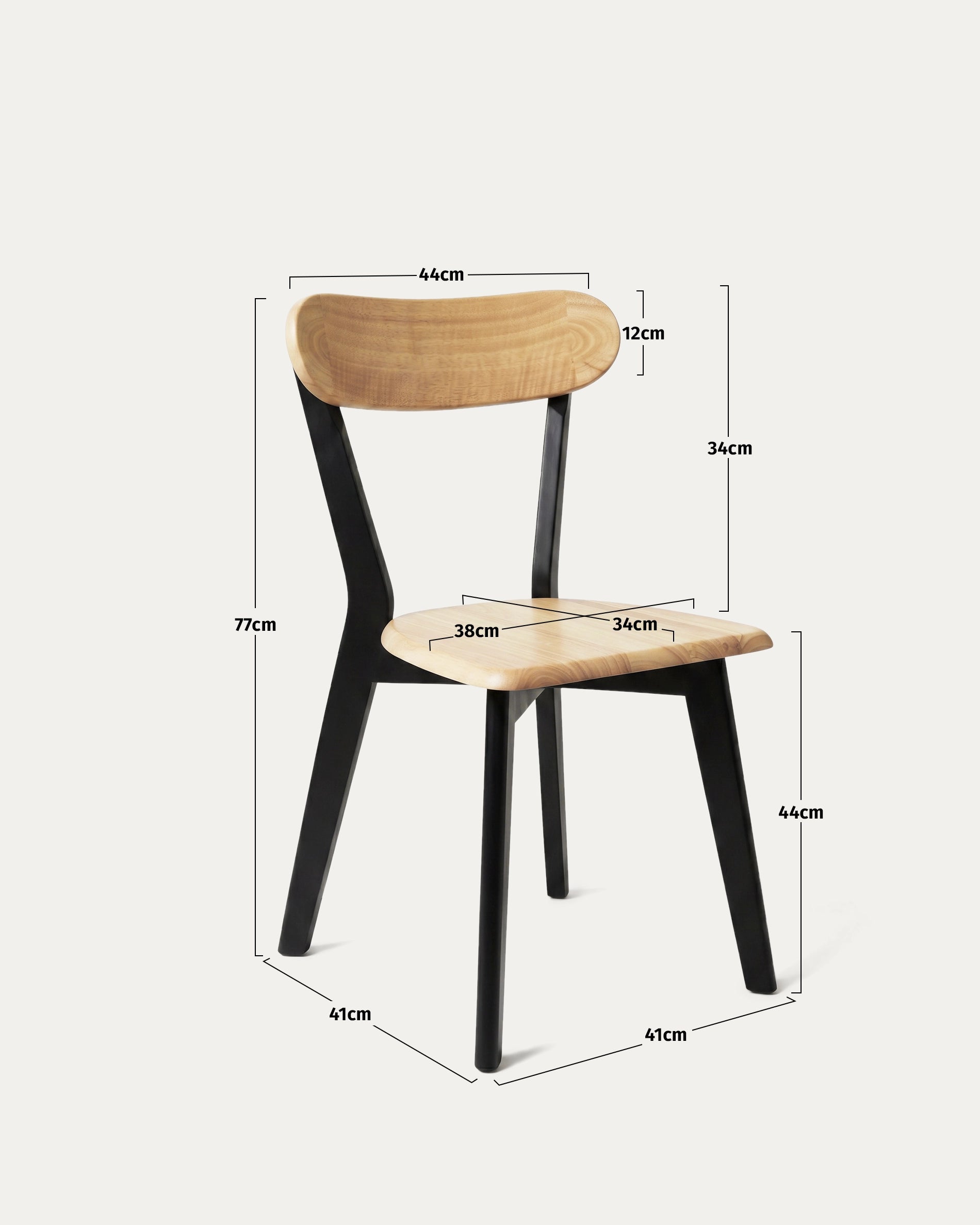 Medidas silla Fresno comedor negra madera maciza alto ancho profundidad cm Venhoouse Chile