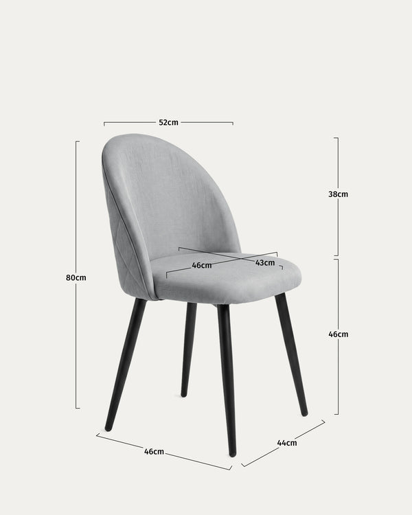 Medidas silla Sora comedor tapizada gris patas metal negro alto 78 ancho 50 cm Venhoouse Chile