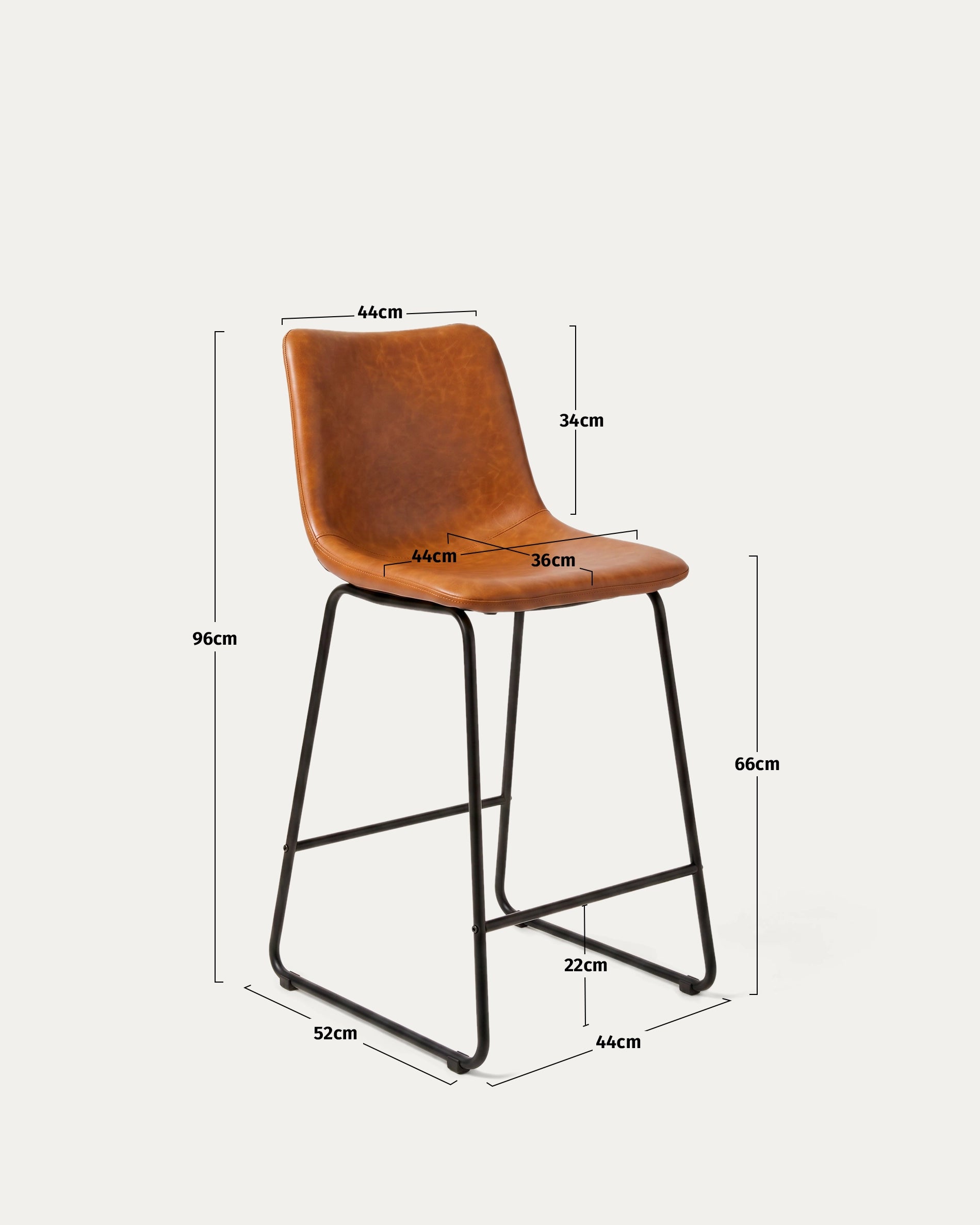 Medidas taburete Burgos cuero camel alto 96 asiento 66 ancho 44 cm Venhoouse Chile