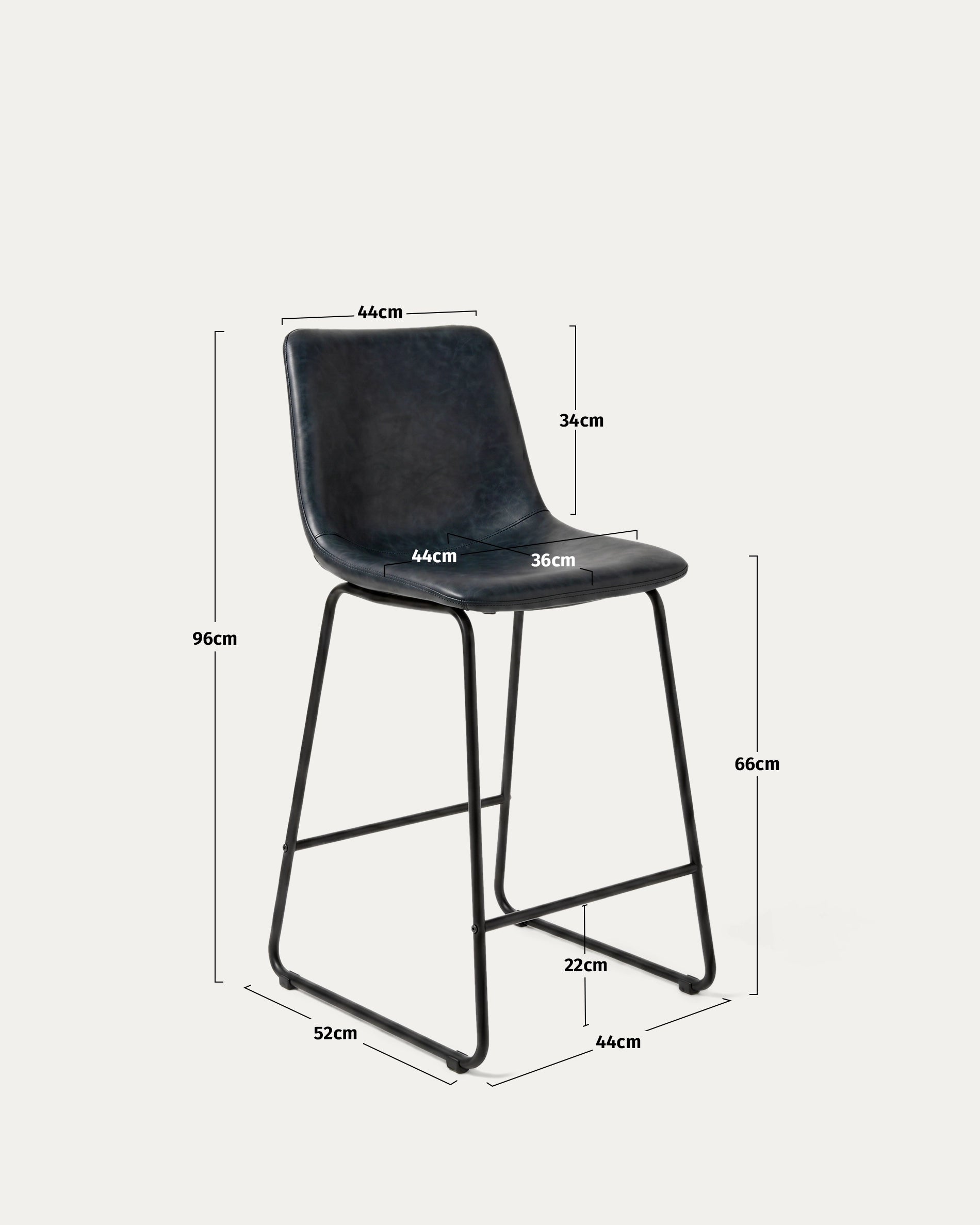 Medidas taburete Burgos cuero negro alto 96 asiento 66 ancho 44 cm Venhoouse Chile