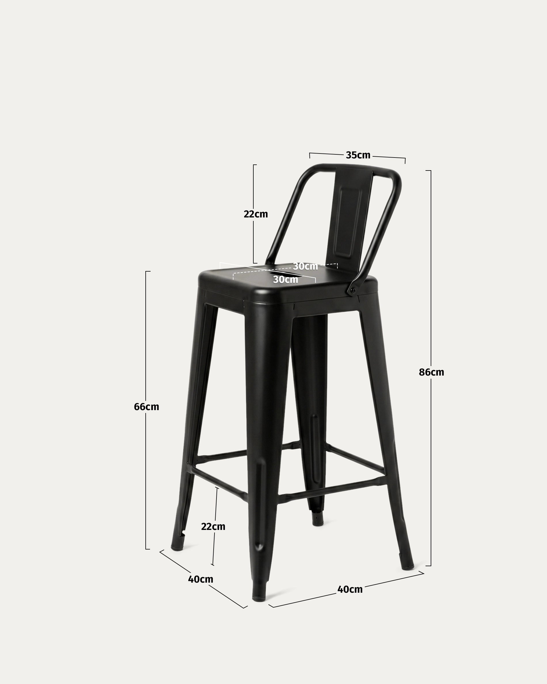 Medidas taburete Tolix clásico negro 86cm alto 66cm asiento metal Venhoouse Chile