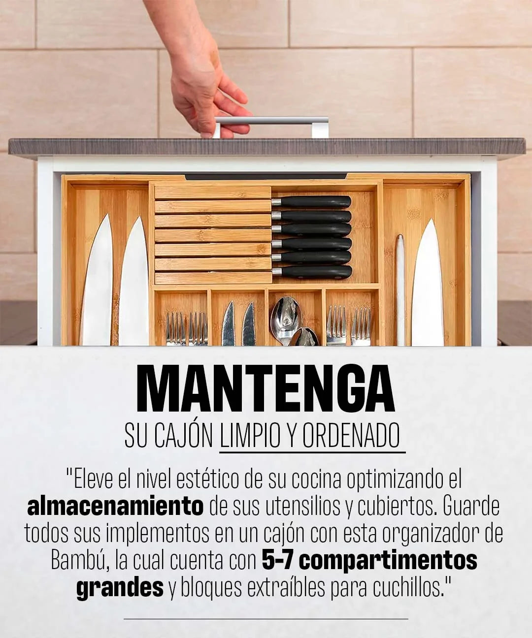 Porta cubiertos de bambú para cajón de cocina