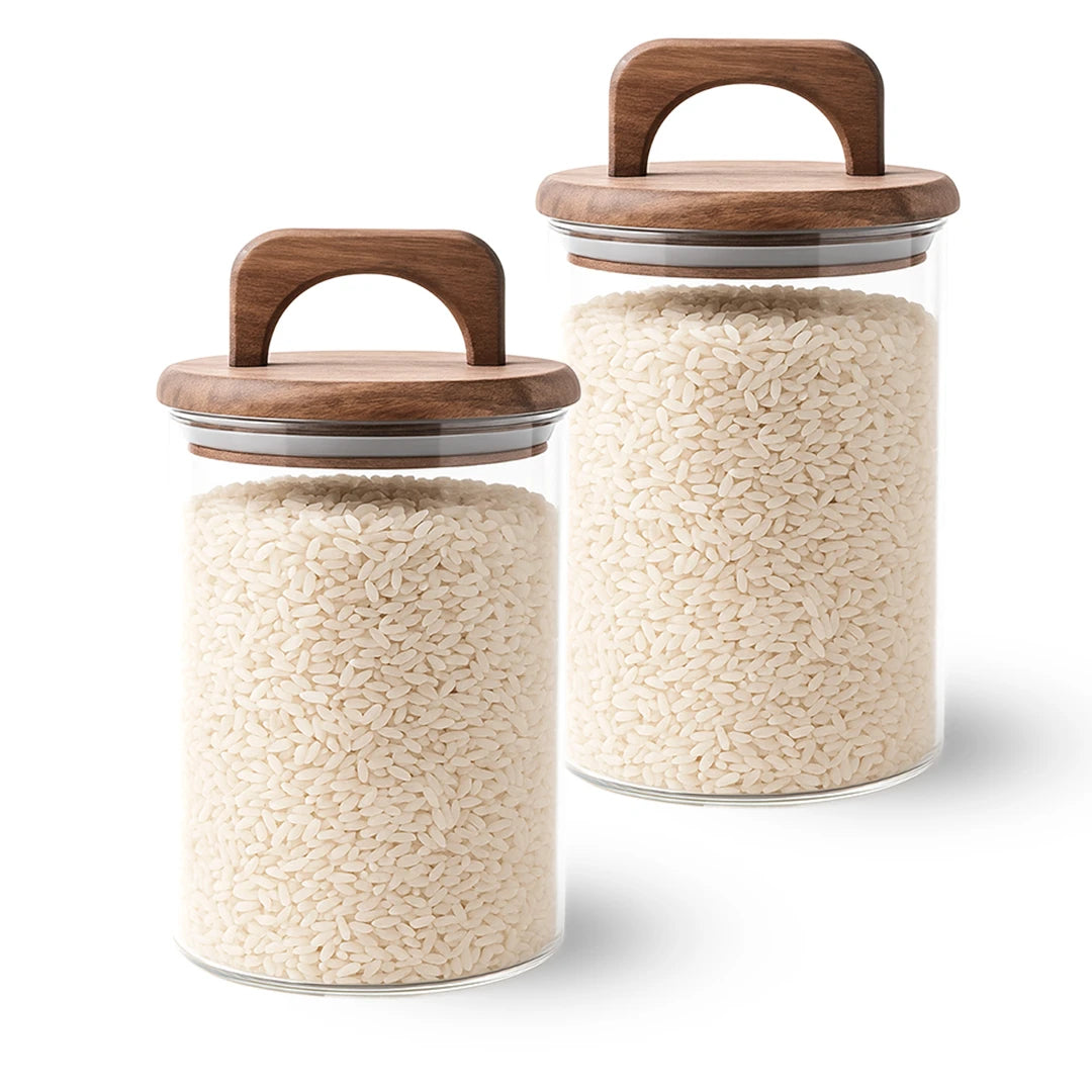Frasco Redondo con Asa de Acacia - 1000 ml