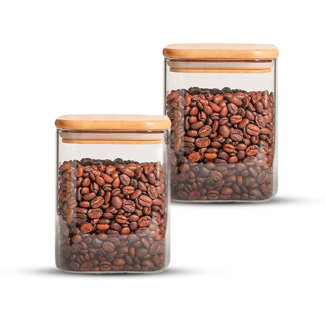 Frasco Rectangular con Tapa de Bambú - 800 ml