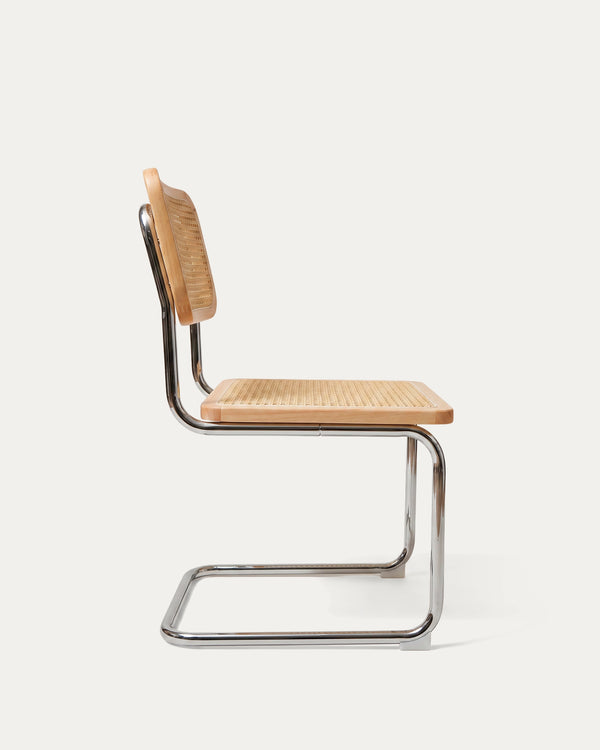 Silla comedor Breuer ratán natural perfil lateral cantilever acero Venhoouse Chile
