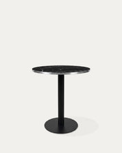 Mesa Oslo redonda mármol negro Ø60 perfil lateral base pedestal metal Venhoouse Chile