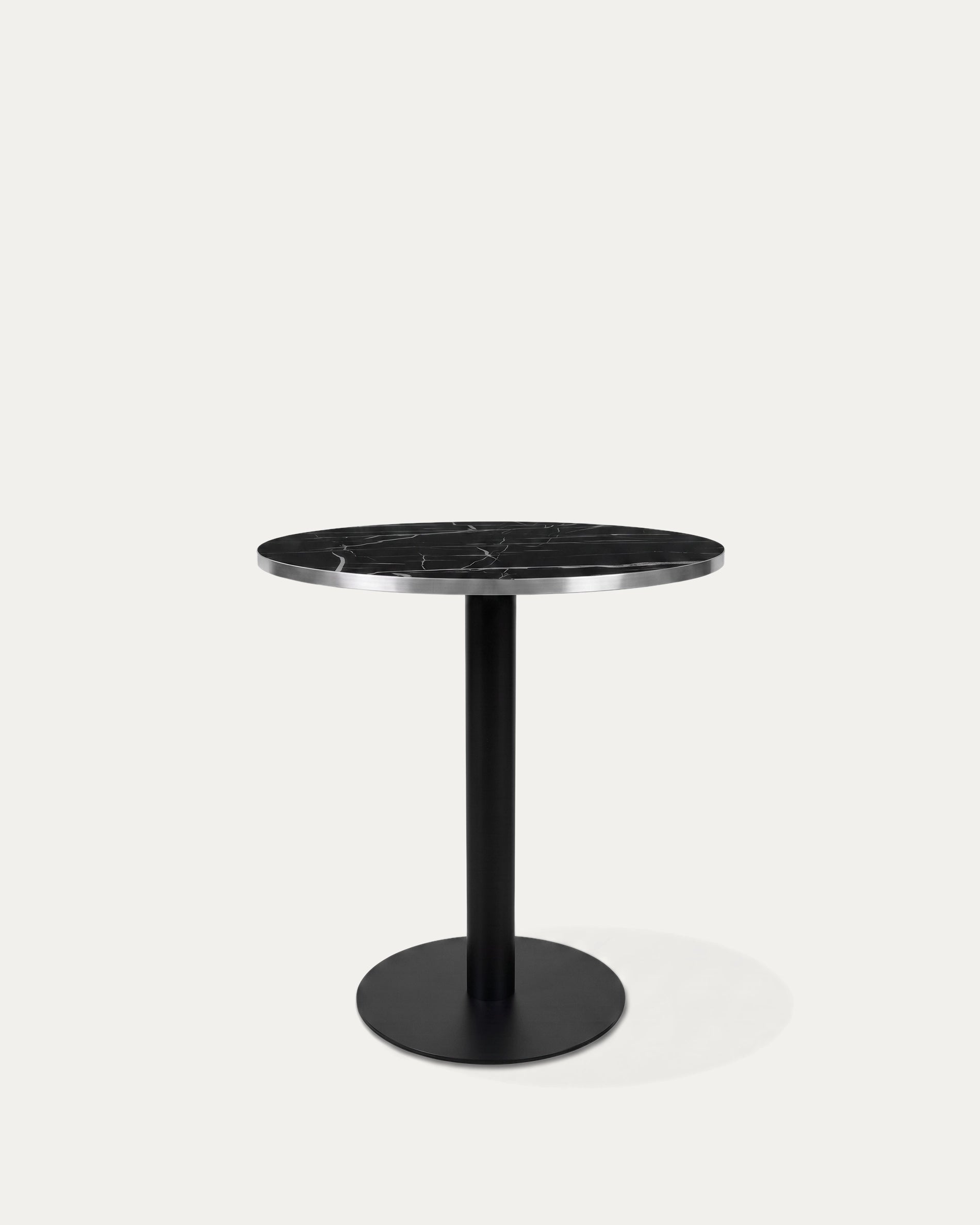 Mesa Oslo redonda mármol negro Ø60 perfil lateral base pedestal metal Venhoouse Chile