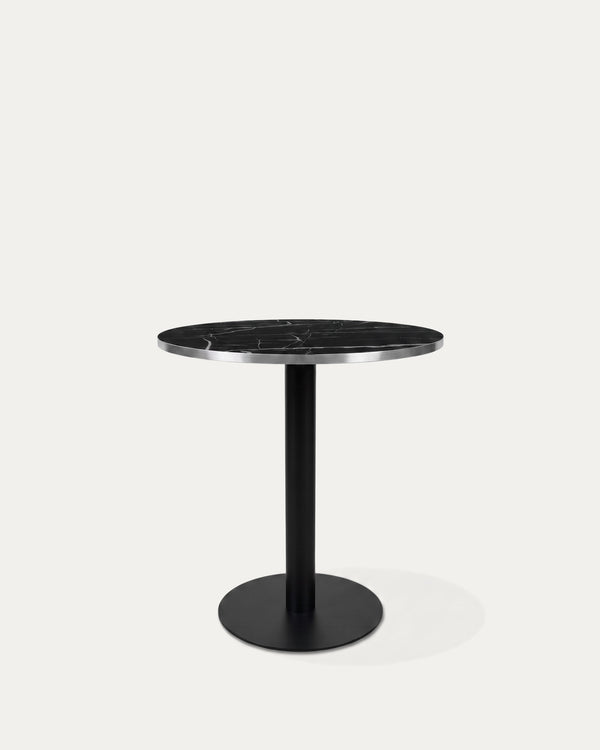 Mesa Oslo redonda mármol negro Ø60 perfil lateral base pedestal metal Venhoouse Chile