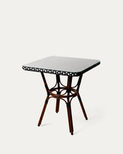 Mesa parisina bistró cuadrada blanco negro perfil lateral aluminio efecto bambú Venhoouse Chile
