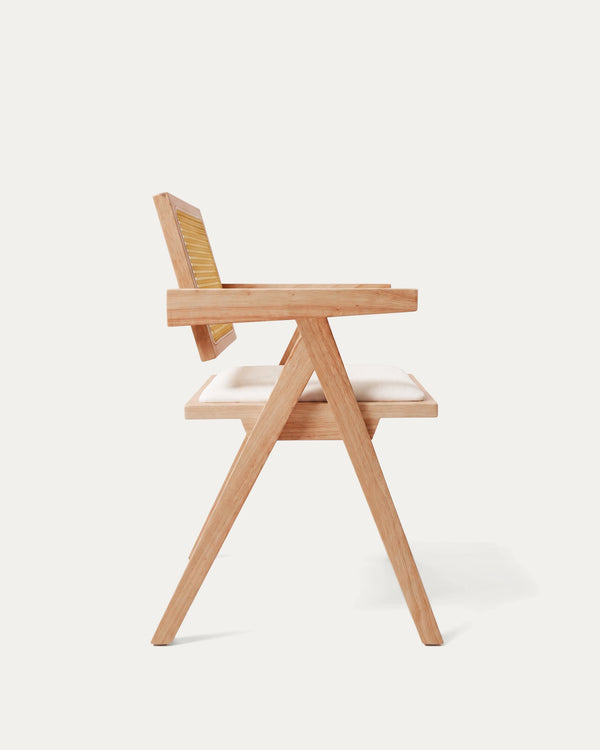 Silla Chandigarh Comedor — Madera de Caucho + Ratán PE + Cojín de Lino