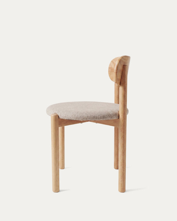 Silla Porto comedor chenilla perfil lateral madera caucho natural respaldo curvo Venhoouse Chile