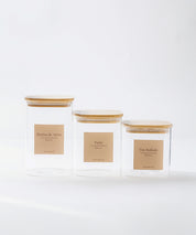 Set de 3 Frascos de Vidrio Rectangulares con Tapa de Bambú