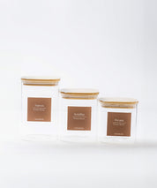 Set de 3 Frascos de Vidrio Rectangulares con Tapa de Bambú
