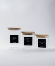 Set de 3 Frascos de Vidrio Rectangulares con Tapa de Bambú