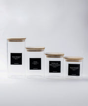 Set de 4 Frascos de Vidrio Rectangulares con Tapa de Bambú