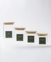 Set de 4 Frascos de Vidrio Rectangulares con Tapa de Bambú