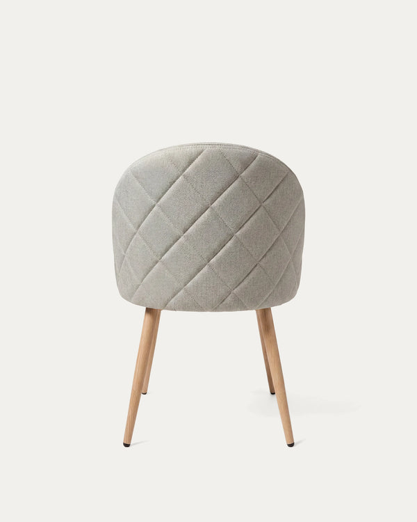 Silla Sora comedor lino greige vista posterior estructura metal Venhoouse Chile	